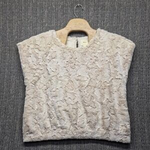 Maeve Anthropologie Faux Fur Muscle Tank Top XL Cream Plush Sleeveless Shirt